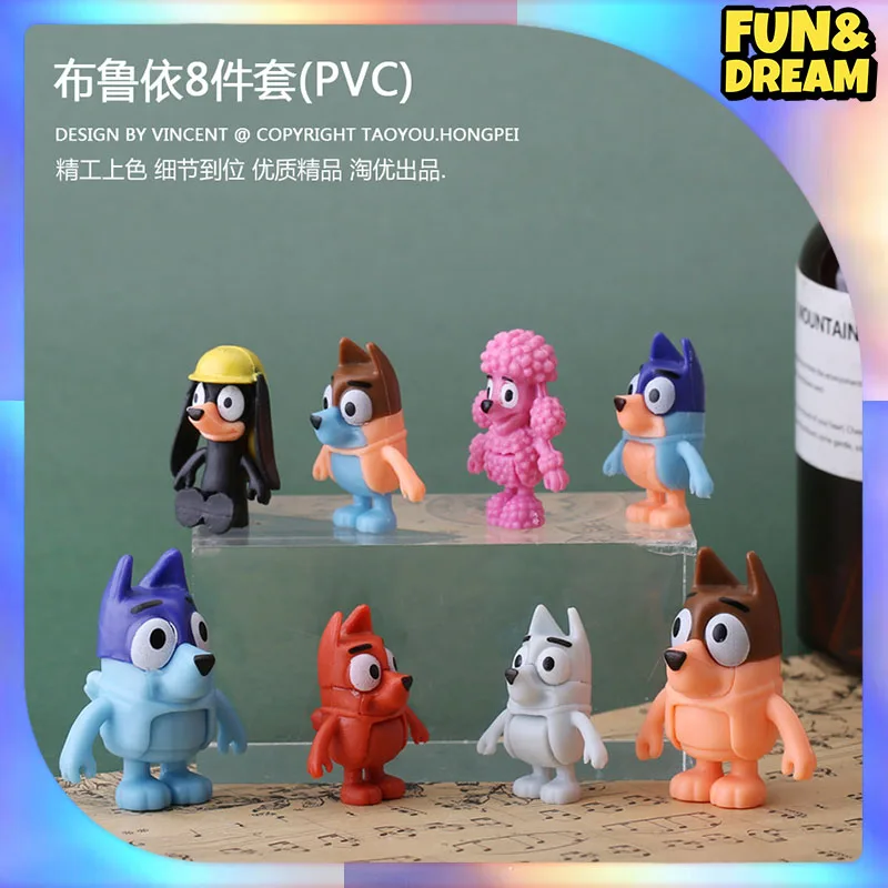 Bluey Model Figures Puppies Bingo Joints Movable Ornaments Children\'S Playhouse Dolls Toys Car Decorations 8-Piece Set