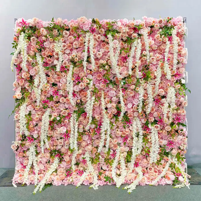 

Luxury Series Pink Rose Hydrangea 3D Roll Up Curtain Cloth Flower Wall Outdoor Wedding Backdrop Decorations For Reception