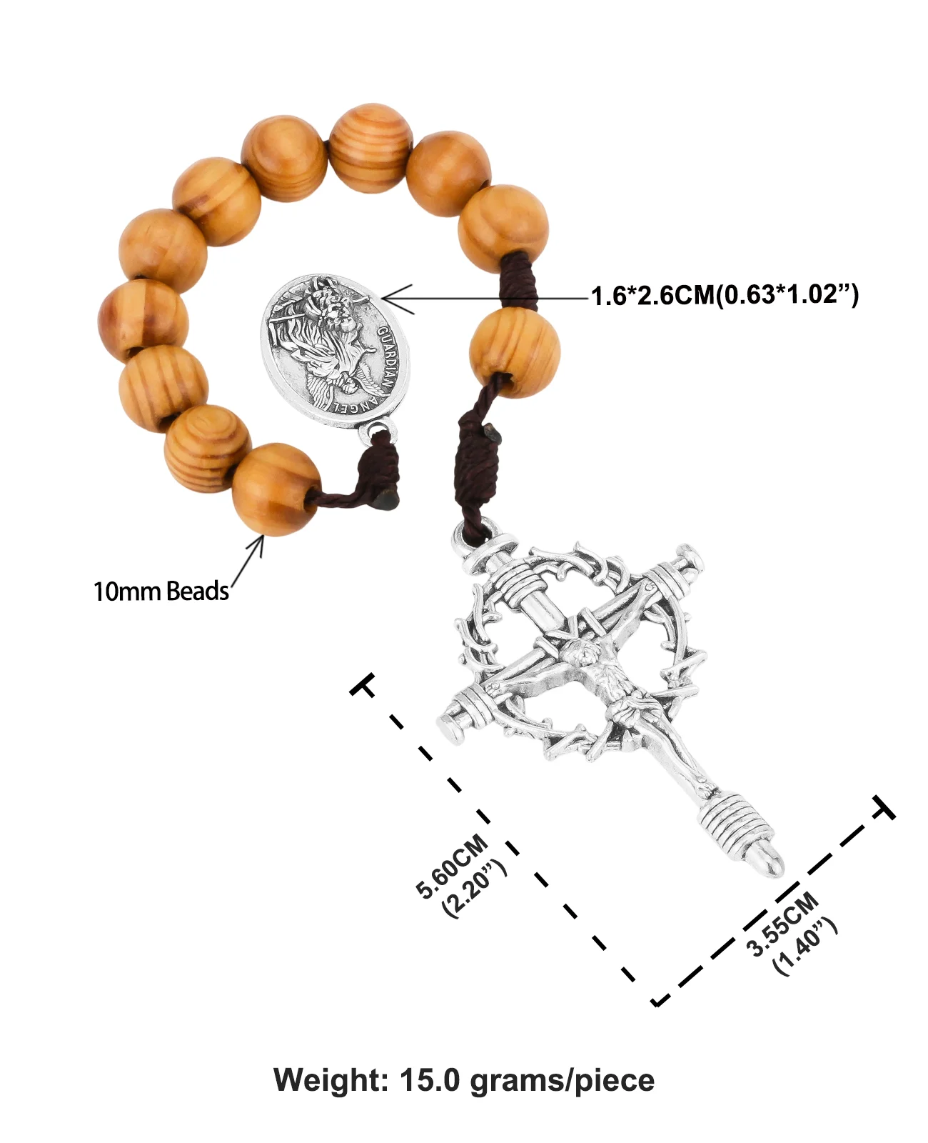 تاج الكرمة من الشوك الصليب مسمار الصليب سانت مايكل ميدالية جيب الوردية اليدوية خشبية خرز للصلاة العقد الأول سلسلة شابليت