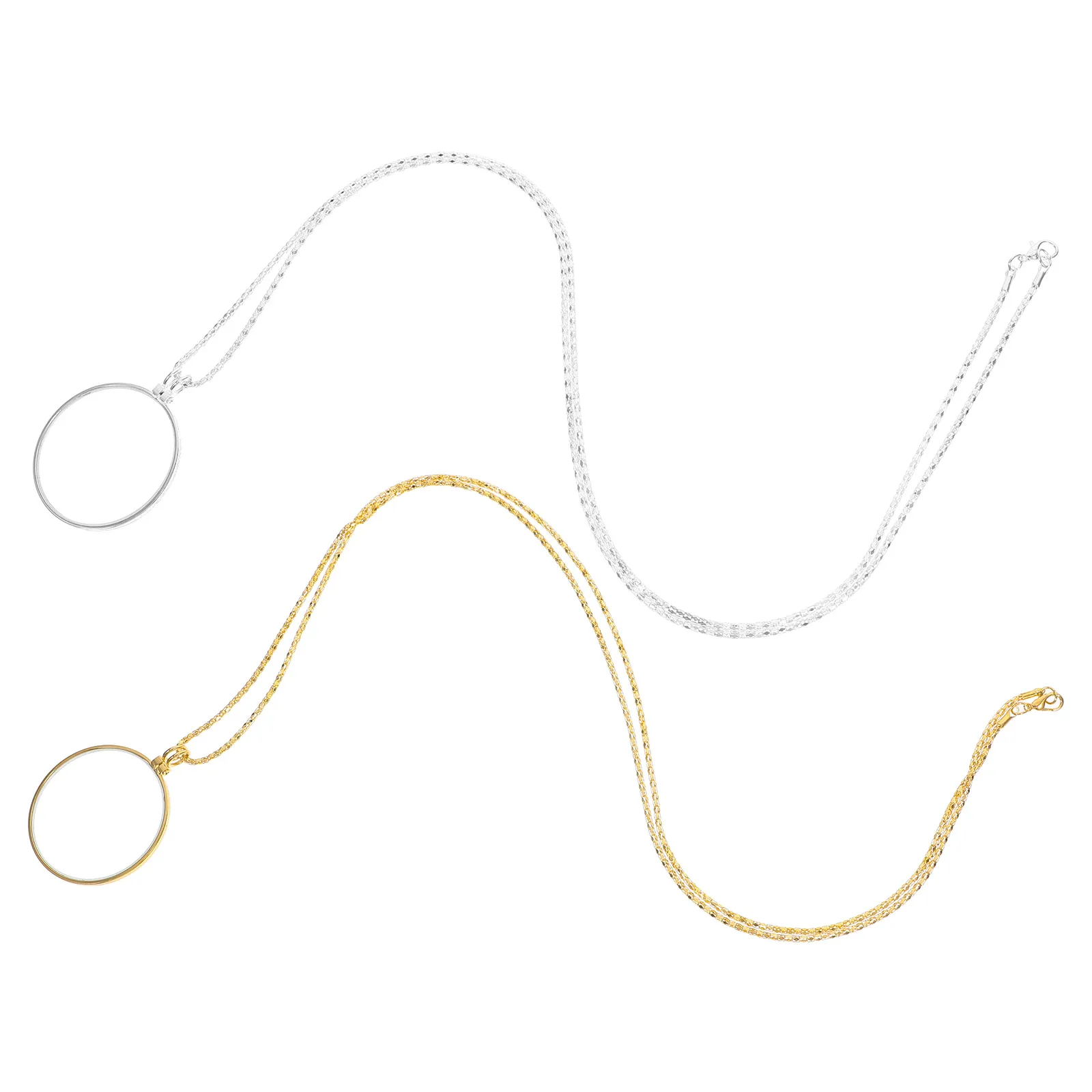

2Pcs Magnifier Necklace Pendant Portable Alloy Glass Lightweight Hanging Magnifying Glass Sweater Pendant Reading Magnifier Lens