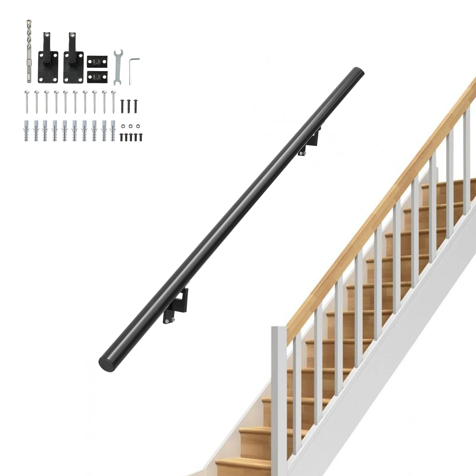

SucceBuy 4/5/7/12 ft Handrail Stair Railing 440 LBS Wall Mount Stairway Hand Rail with Installation Kit for Outdoor Stairs