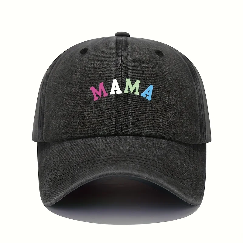 MAMA gemusterte Baseballkappe, leichter Sonnenhut mit buntem Buchstabendruck, ganzjährig, geeignet für Freizeitsportarten