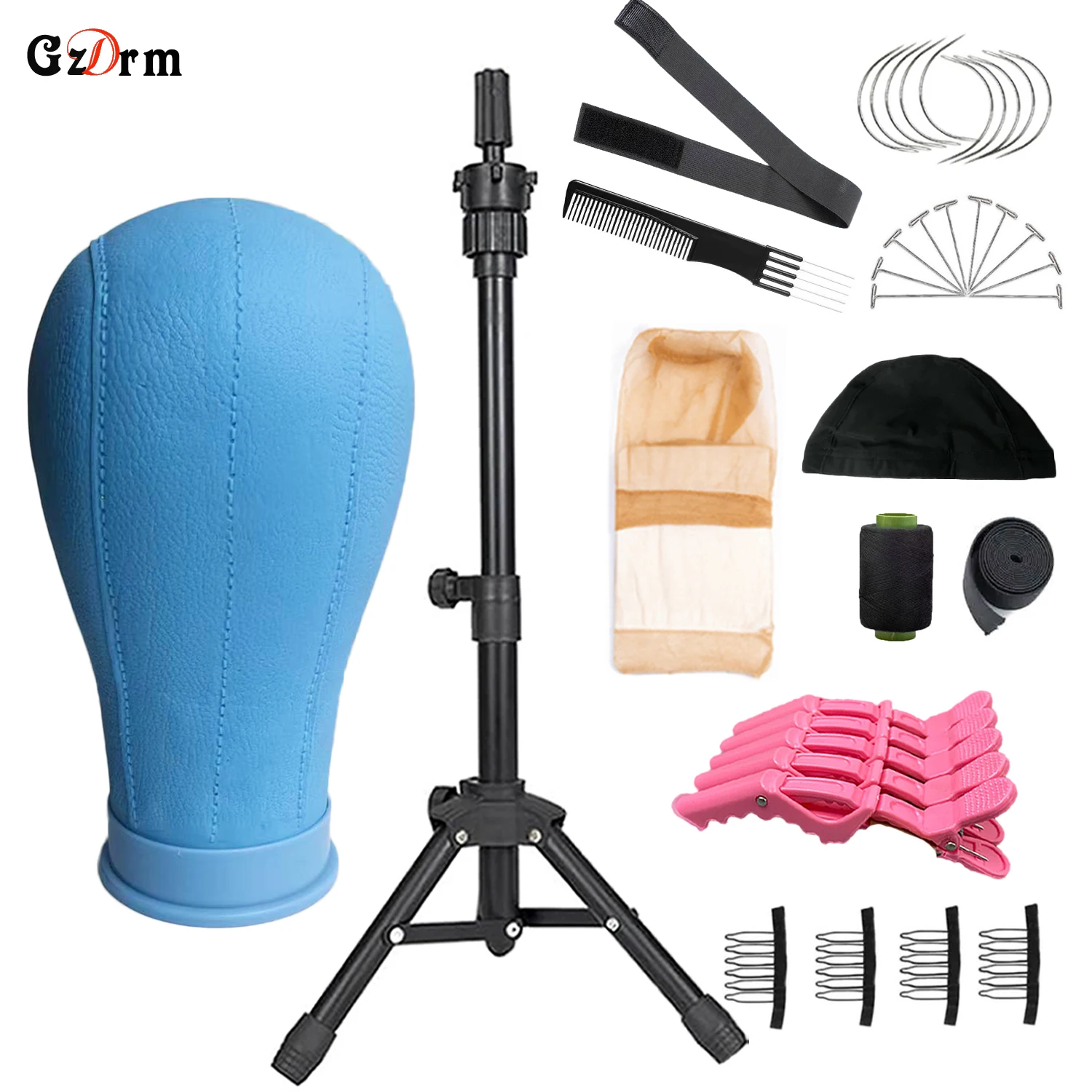 

22ch Blue Wig Head Mannequin Head with Wig Stand ,Manikin Canvas Head for Wigs Making Display with Pins Comb Wig Accessories