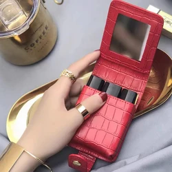 Mini sac portable pour rouge à lèvres avec miroir, sac cosmétique minimalisme avec bouton, étui de rangement de maquillage en relief crocodile pour femme