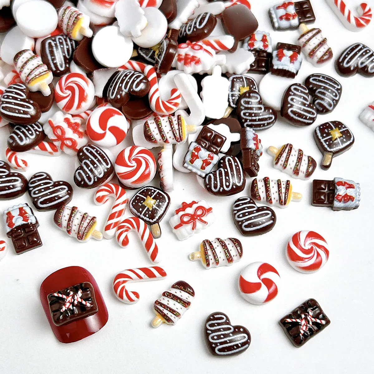 30PCS 3D Simulierte Kreative Schokolade Eis Harz Nagel Charms Neuheit Bogen Kuchen Süßigkeiten Nail art Dekorationen DIY Haarnadel Nägel