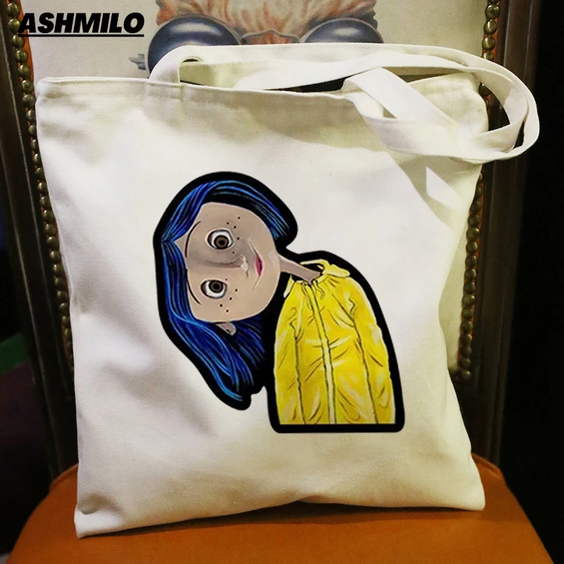 Coraline Girls Kawaii Anime Printing Cartoon Women Shopping Bag Eco Canvas Shopper Bolsas De Tela Bag Shopping