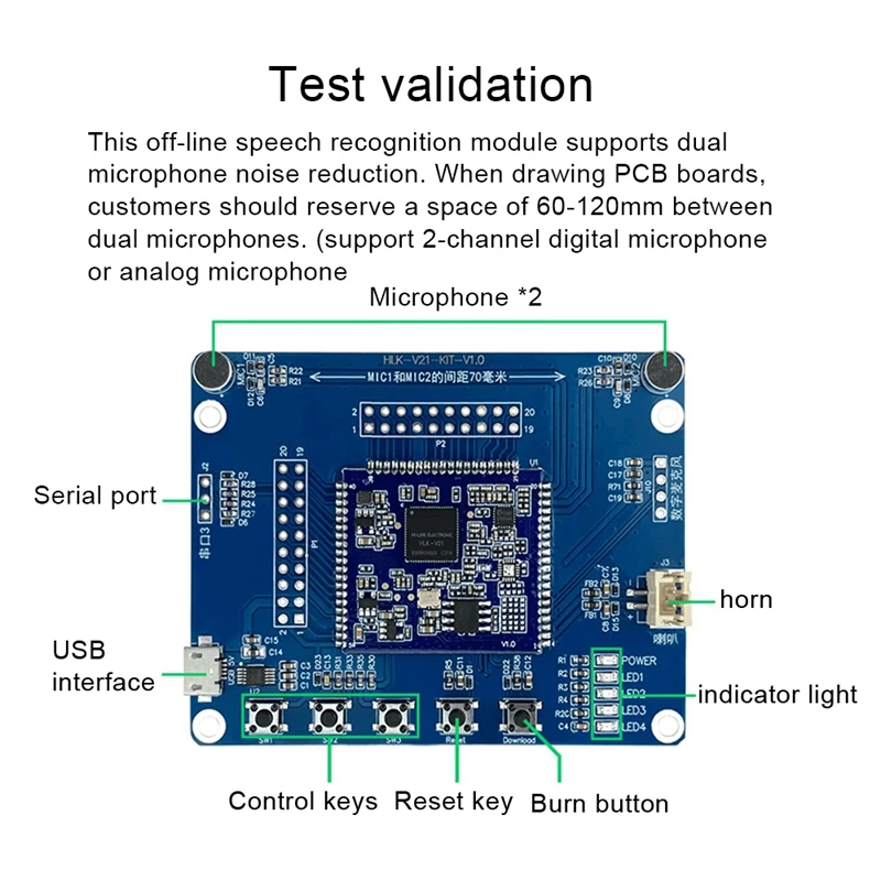 New AI Intelligent Offline Voice Recognition Module Dual-Mic Local Voice IOT Module Voice Control