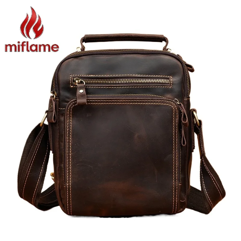 

Men's Crossbody Sling Bag Crazy Horse Leather Large Capacity Stylish Vintage Casual Shoulder Bag for Travel Work