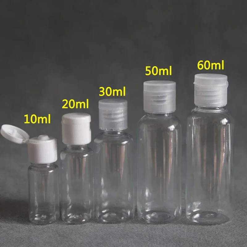 

Mist Spray Bottle Clear Flip Lid Lotion Plastic Bottles Cosmetic Shampoo Containers Travel Liquid Refillable Vials 50pcs / Lot