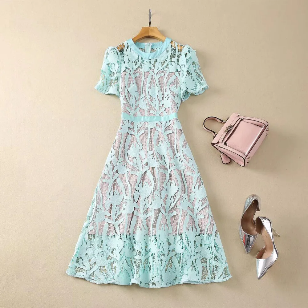 

European and American women's clothes 2024 spring new Round neck Short-sleeve hollowing out Fashion dress XXL