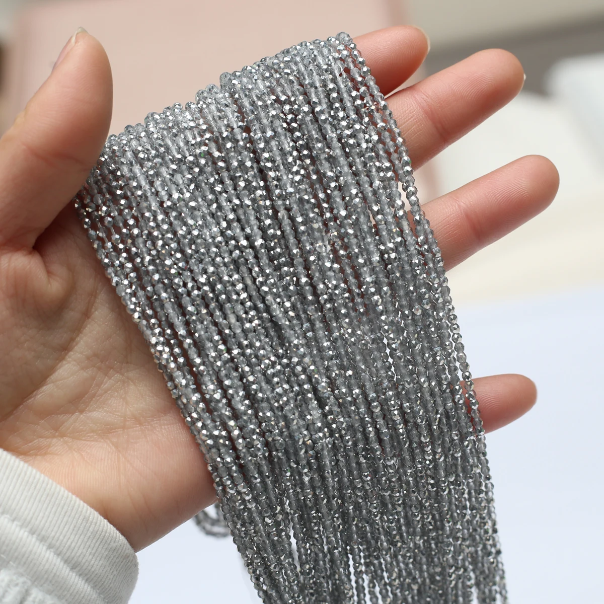 

10 Strands Faceted Natural Stone Small Beads Hydro Round Gray Spacer Glass Beads Bracelet DIY Jewelry Making Necklace 2mm 3mm