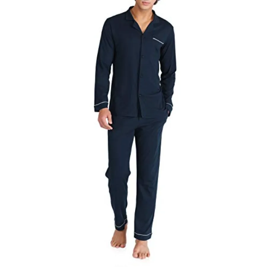 DAVID ARCHY Mens Pajamas Set Soft Cotton tched Collar Pajamas for Men Long Sleeve Mens Sleepwear with Pockets and Front Fly