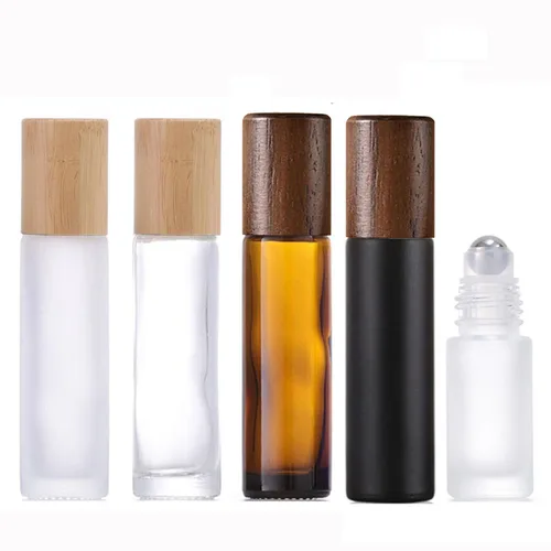 Botella enrollable de vidrio grueso de 10x5ml y 10ml con tapa de madera de bambú Natural, viales de bola de rodillo de prueba de muestra para Perfume de aceite esencial