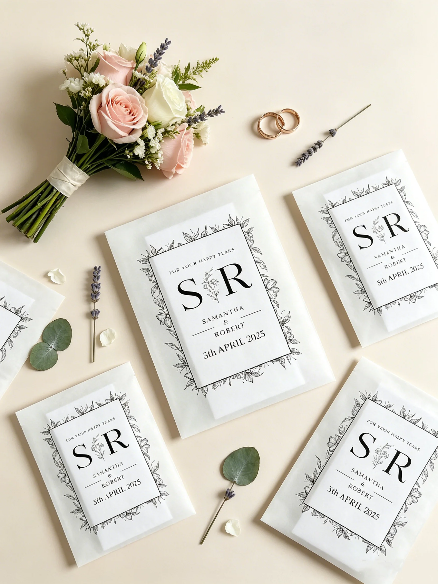 

Luxury Personalized Wedding Tissue & Confetti Packs Happy Tears Guest Favor Packets for Wedding Ceremony Party