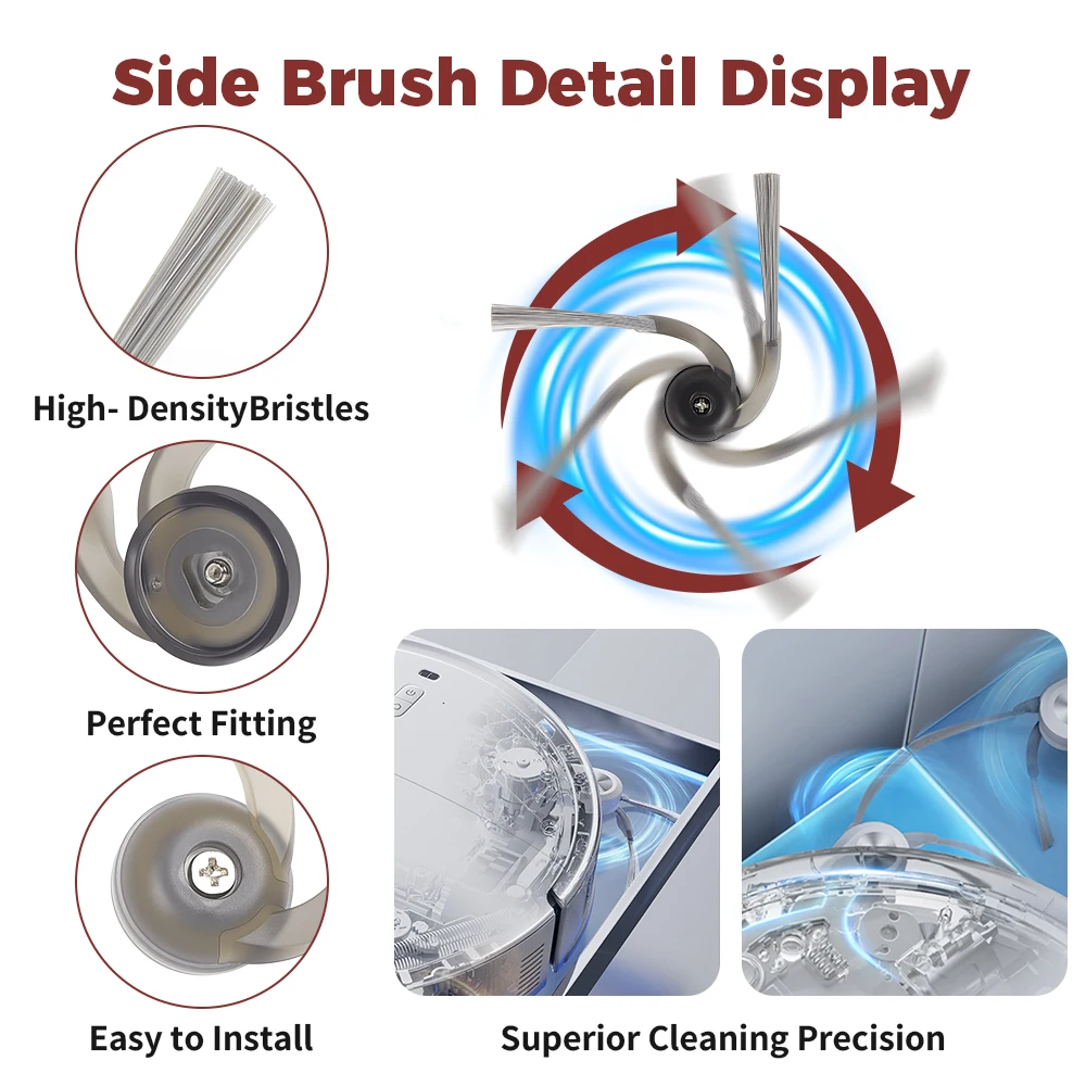فرشاة جانبية لـ Roborock G20S Ultra G30 P20 PRO P20 Plus P20 Ultra Qrevo Curv Qrevo Edge Qrevo Edge 5V1 Qrevo 5AE Robot Vacuum