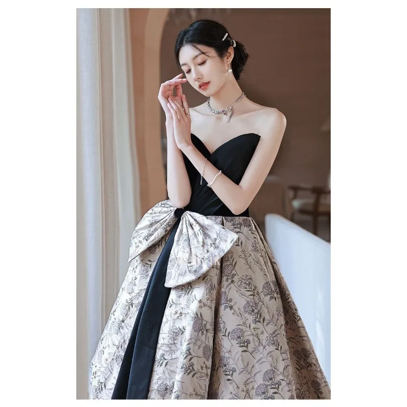 ปิดไหล่ชุดราตรีเรียบง่าย 2025 ใหม่ดอกไม้ Big Bow งานแต่งงานพรหมชุด Elegant LACE-up กลับชุดอย่างเป็นทางการ