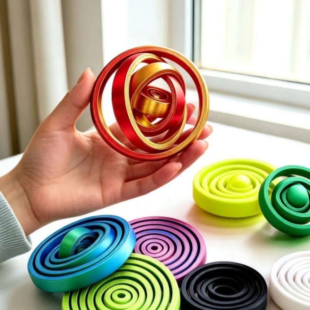 3D Printed Stress Relief Toy - Finger Spinner Seven-Ring Color Wheel Magic Wheel Model Home Desk Decoration
