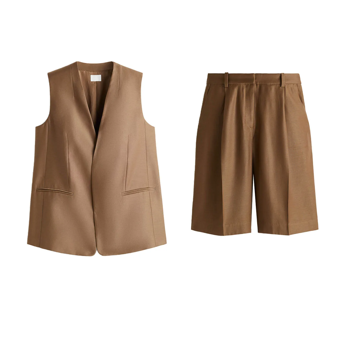 Autumn New Women's Loose V-ne Commuter Jaet High Waist Bermuda orts Two-piece Set Casual Sle Adult Faion Ensemble