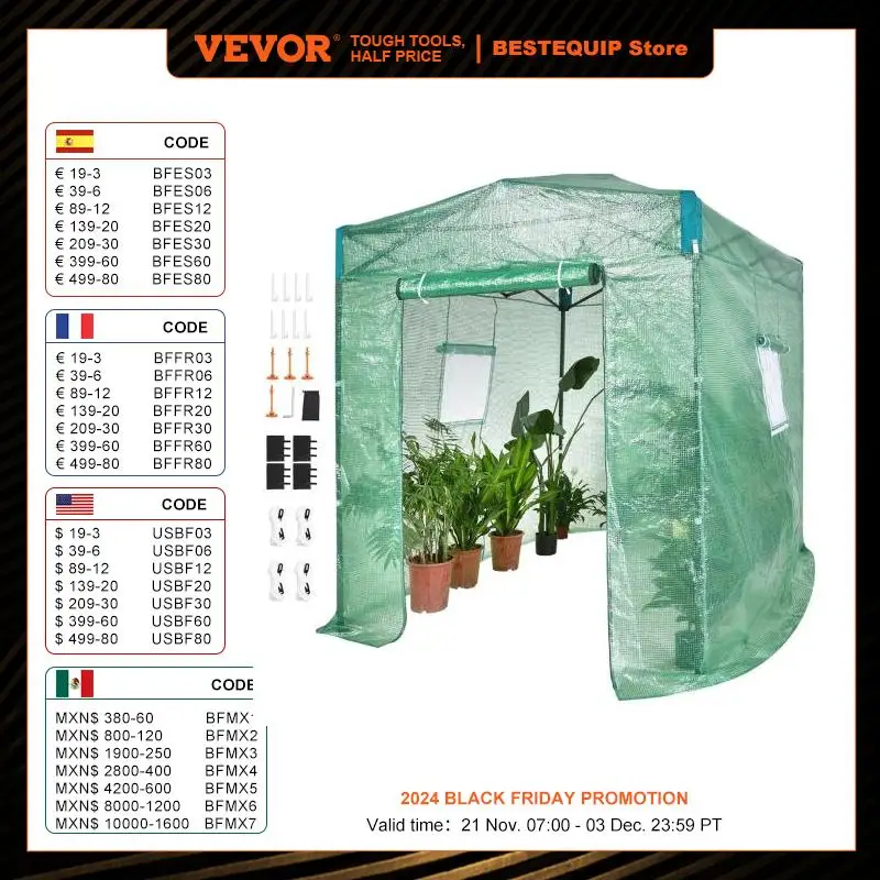 VEVOR 8'x6'x7.5' Pop Up Greenhouse, Set Up in Minutes, High Strength PE Cover with Doors & Windows and Powder-Coated Steel Frame