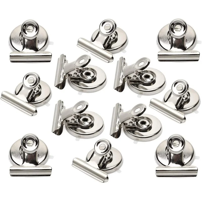 12PCS Stainless Steel Magnet Clips Scratch Free Refrigerator Safety Clip For Kitchen Office Organizing Decorating Fridge