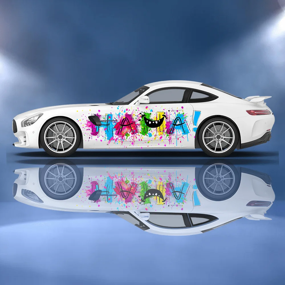 

Colored Splash HA Letter Lace Car Vinyl Wrap Decal Self-adhesive PVC Sticker Suitable for Trucks SUV Decoration Auto Accessories