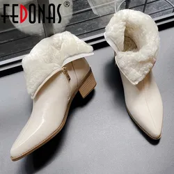 FEDONAS Winter Warm Wool Fur Women Ankle Boots Genuine Leather Quality Concise Pointed Toe Office Lady Shoes Woman Snow Boots