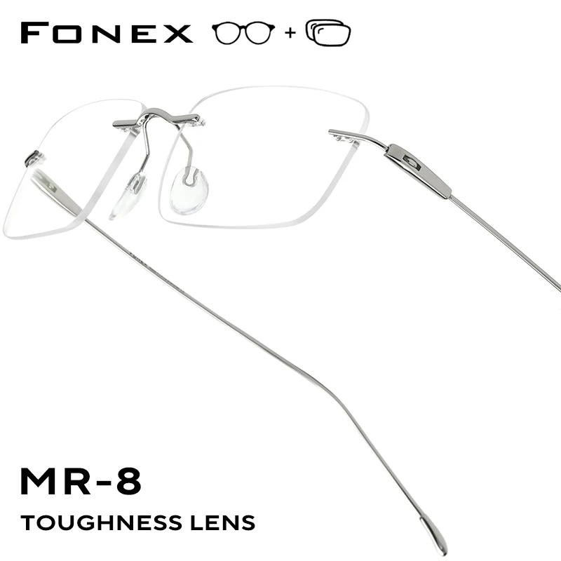 FONEX Progressive Prescription Glasses Anti Blue Light Myopia Optical Lenses Eyewear Men Rimless Eyeglasses Women Titanium Frame