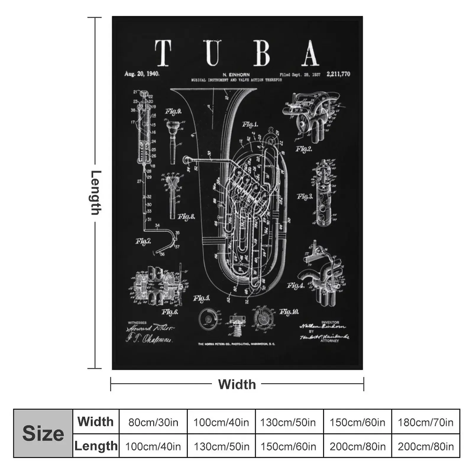 Tuba Vintage Patent Tubaist Tubist Drawing Print Throw Blanket Shaggy Designers Giant Sofa Blankets