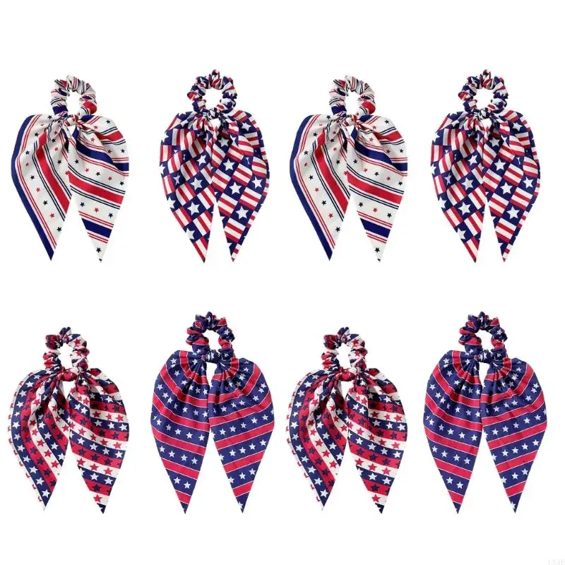 8 Piece Red White Blue Hair Bands Soft Fabric Scrunchies For Fourth Of July Parties And Everyday Styling