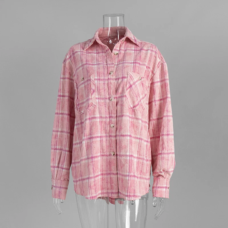 Tornova Contrast Color Plaid Print Shirt For Women Long Sleeves Lapel Single Breasted Shirt Casual Loose Summer Vacation Shirt