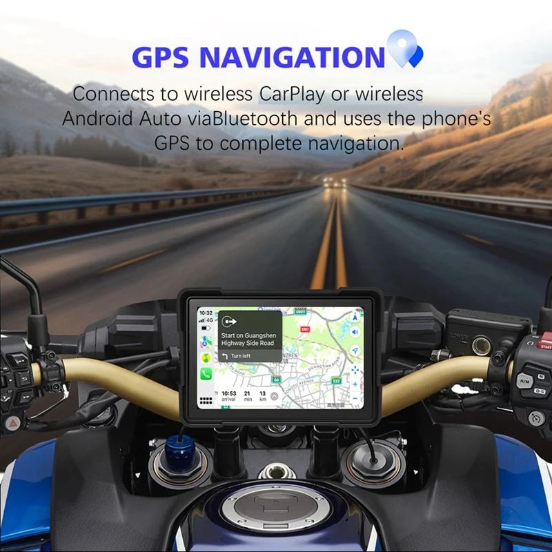 Motorcycle 5 Inch Bluetooth Portable Screen GPS Navigation IP67 Waterproof Wireless Carplay Android Auto MP5 Player