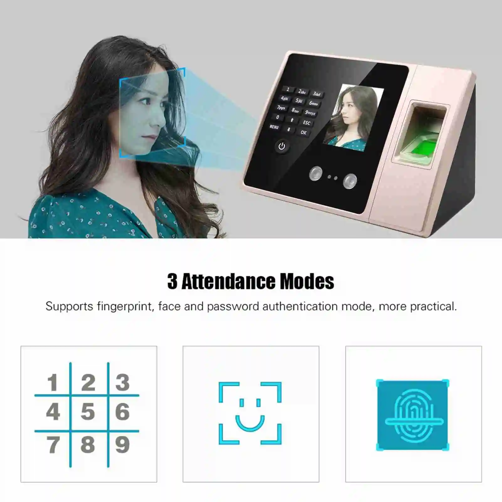 

Attendance Machine with HD Display Screen Time Clock Support Face Fingerprint Password Employee Checking-in Recorder