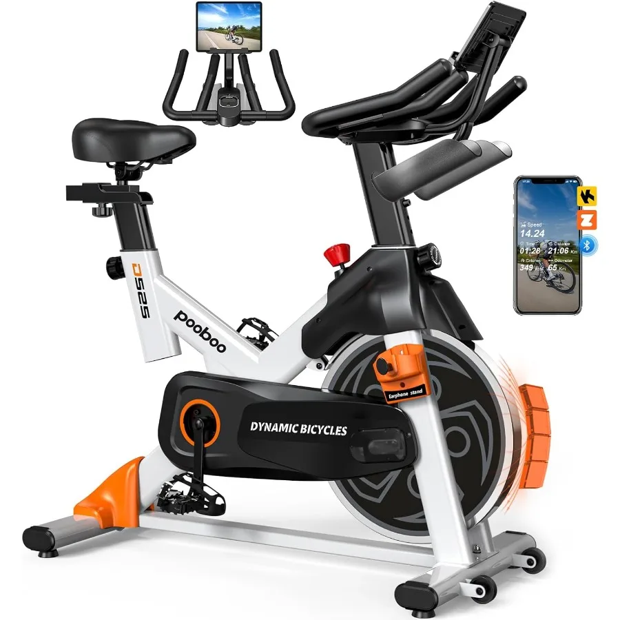 

Indoor Cycling Bike for Home Gym with Adjustable Magnetic Resistance 350LB Weight Capacity Large Seat Dumbbell Rack Pull Cords