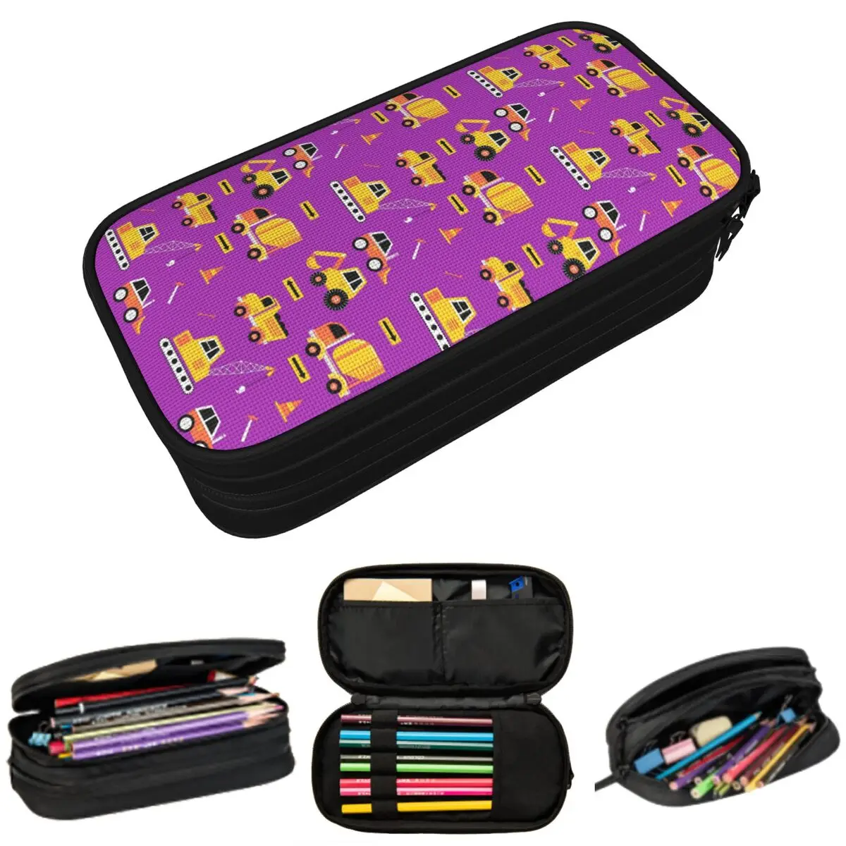 Excavators Construction Machines Cartoon Pencil Case for Students Gifts Pen Box Pencil Bag Stationery Supplies Pen Holder Bag