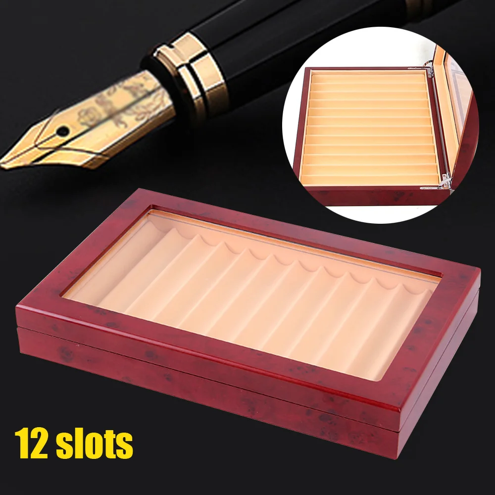 12 Pen Wood Display Case Holder Storage Collector Box