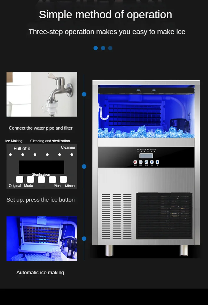 Fully Automatic Commercial Square Ice Machine 45KG/68kg/100kg Per Day, Milk Tea and Bar Universal