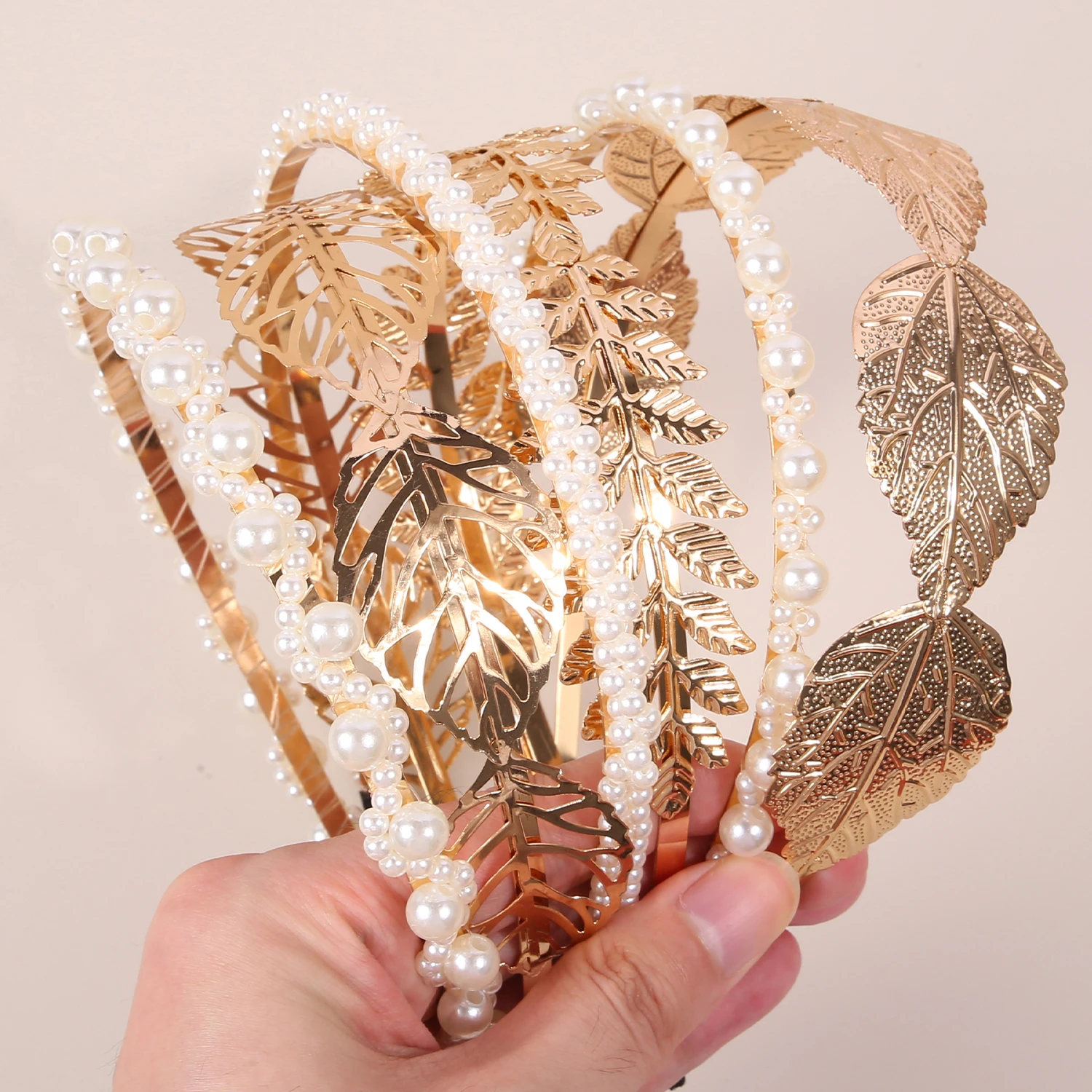 

6pcs Metal Leaf Pearl Alloy Headbands For Girls Elegant Fashion Hair Hoops For Women Kids Daily Hair Accessories