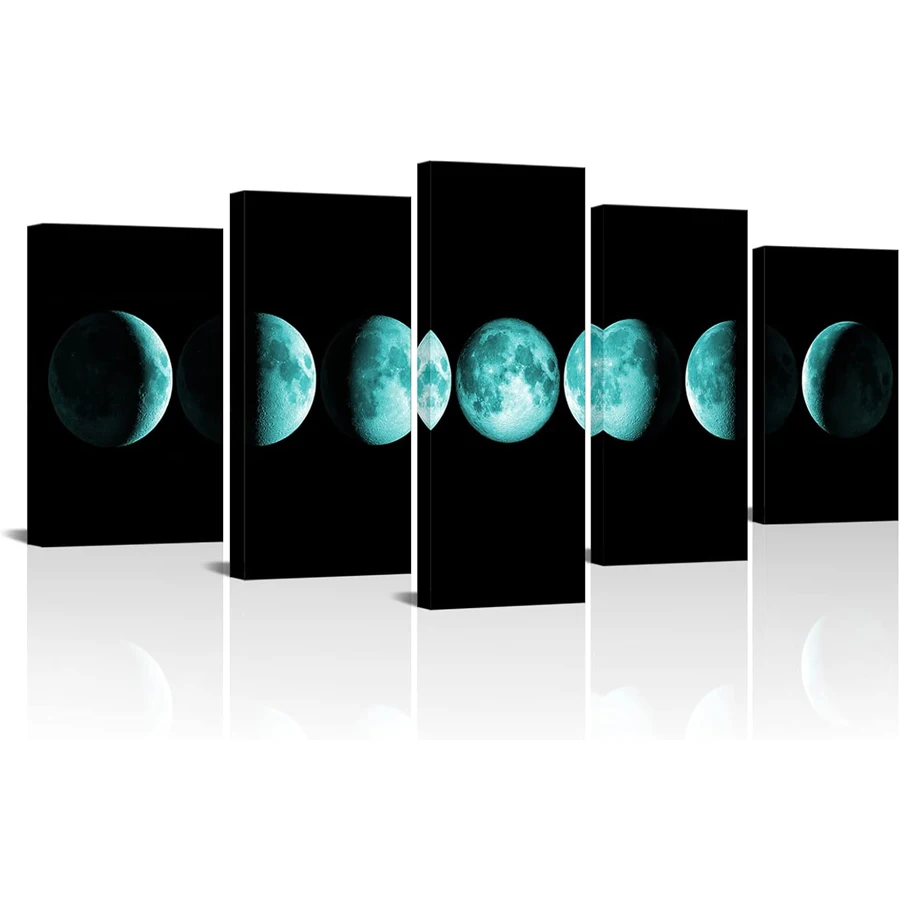 5 pieces of blue moon phase diamond embroidery cross stitch wall art abstract space black pictures mosaic painting home decor