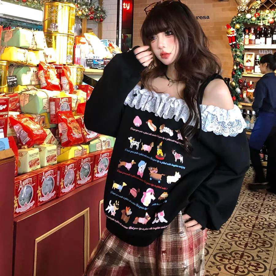 Loose Slanted Shoulder Sweet Sweatshirt American New Sweet Cool 2025 Spring New Niche Tops Are Slim Versatile