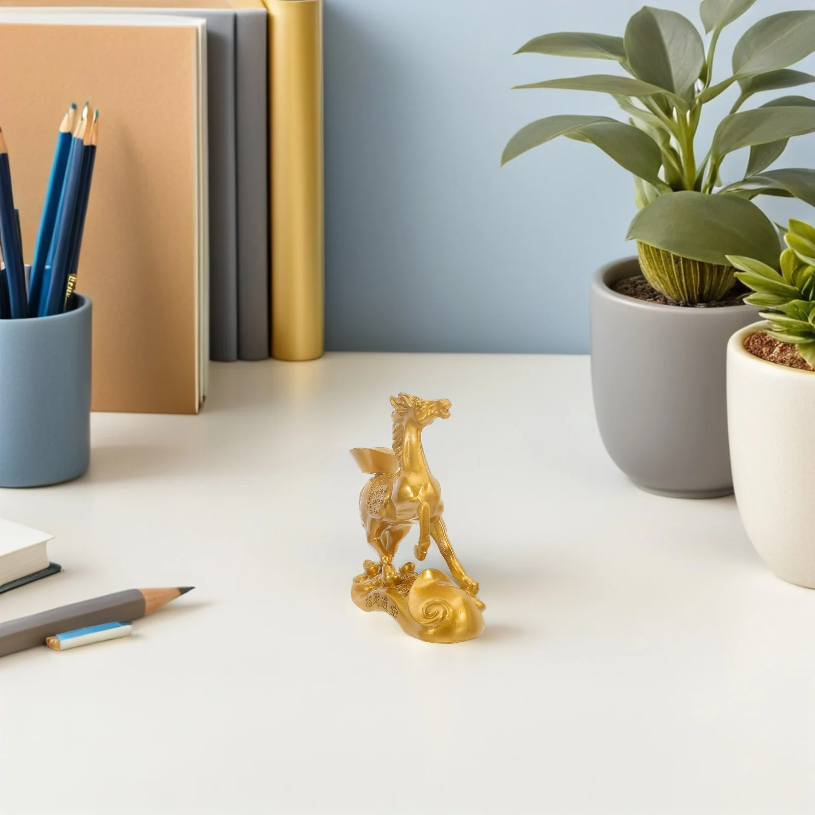 

Chinese Year of The Horse Gold Alloy Statue Feng Shui Decor Standing Horse Wealth Lucky Ornament for Home Office