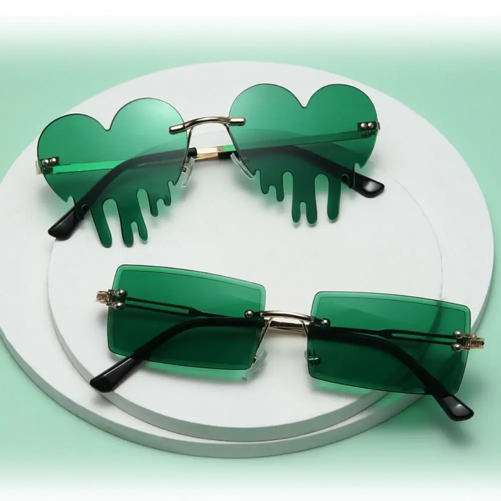 Fashion Party Rimless Sun Glasses St Patricks Day Leprechaun Costume Glasses Green Four Leaf Clover Irish Shamrock Sunglasses For Holiday Dance view 5