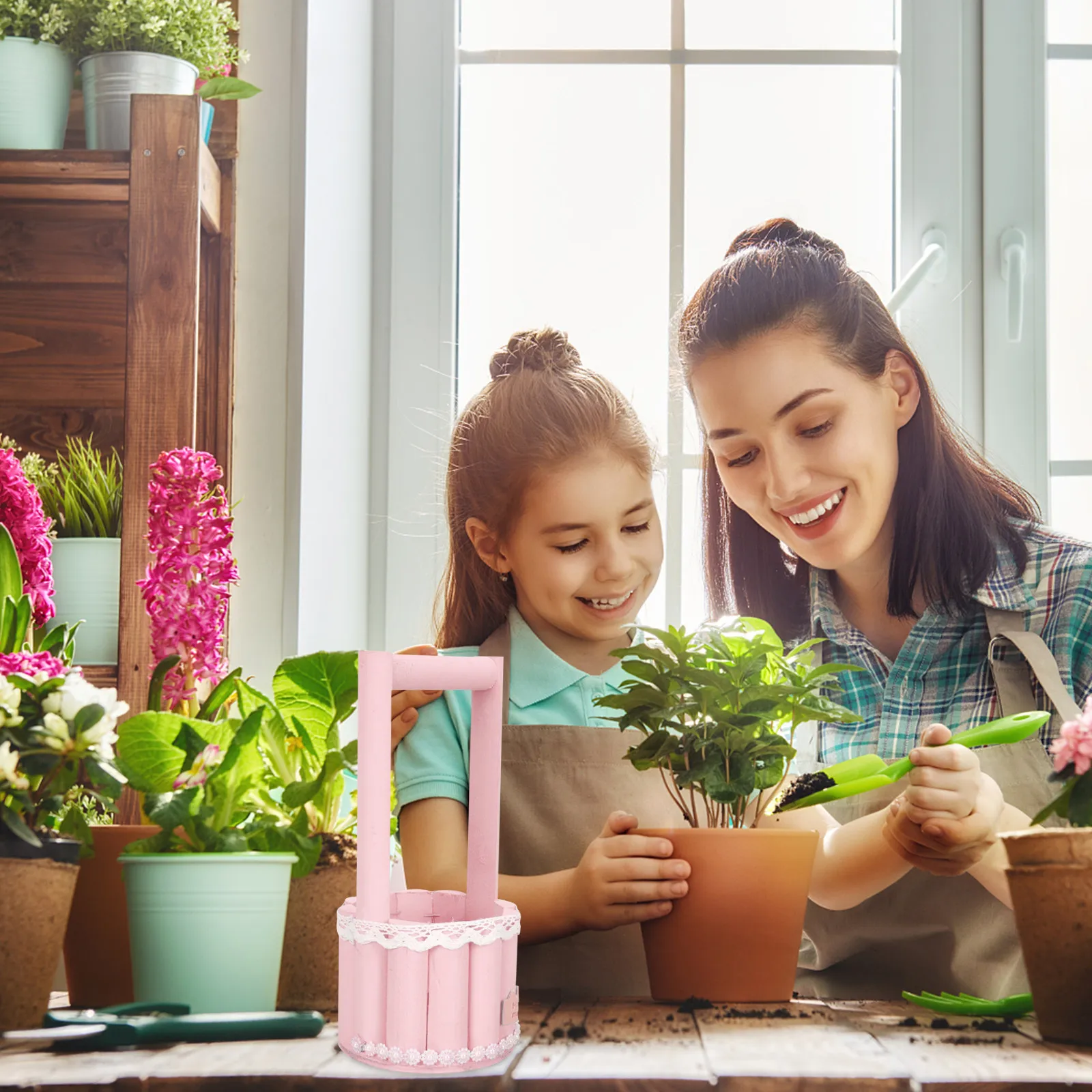 

Настольная декоративная деревянная корзина для цветов, для сухоцветов и стабилизированных композиций, для домашнего декора гостиной