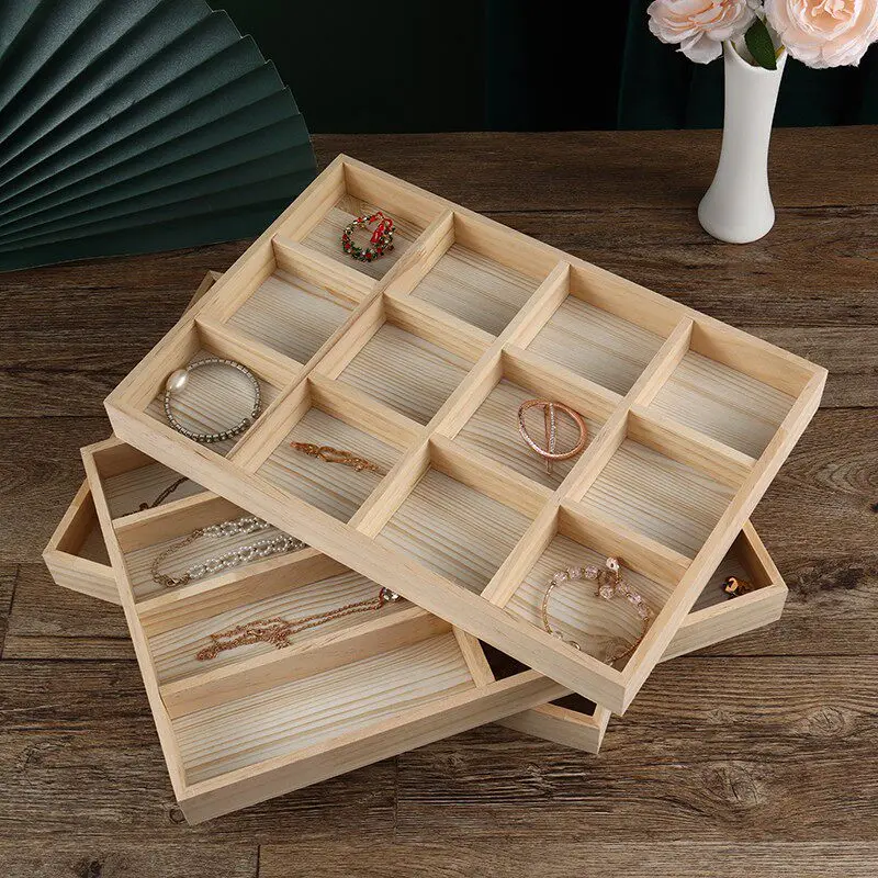 2026 Solid Wood Jewelry Grid Storage Tray Jewelry Loose Bead Bracelet Bracelet Jewelry Display Display Tray view 4