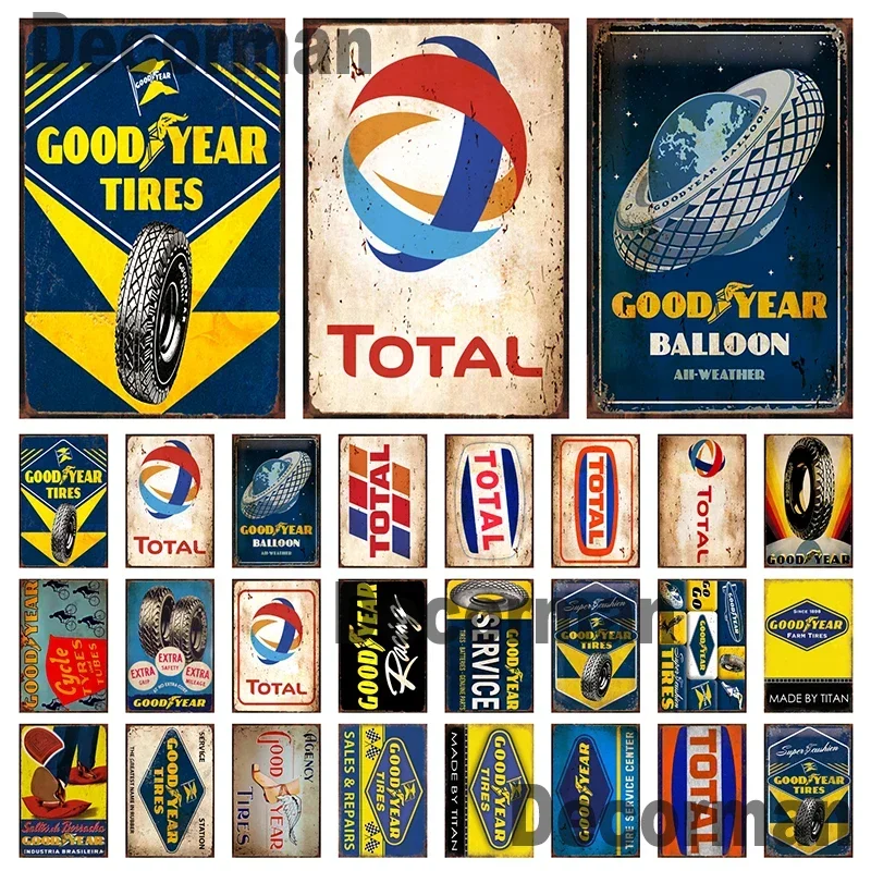 Retro Goodyear Tire Motor Oil Aluminum Sign  Vintage Iron Painting Wall Decor for Home Pub Bar  X CM Gift Art Poster
