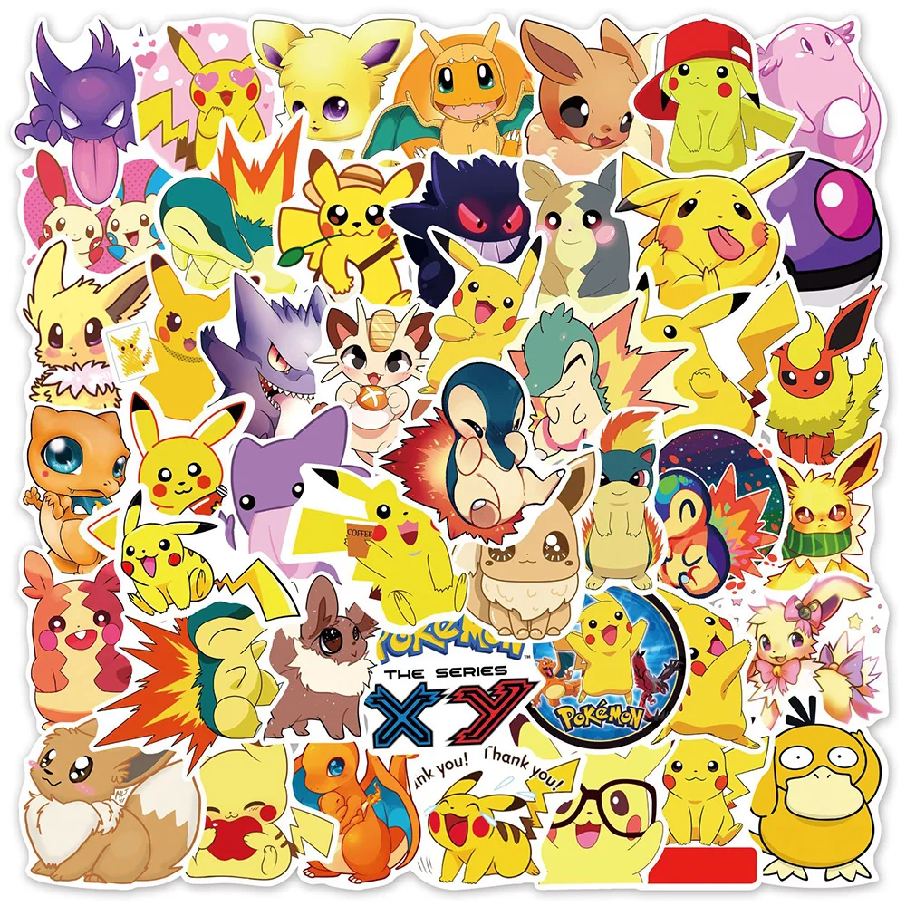 10/30/50pcs Cute Pokemon Anime Stickers per bambini Kawaii Pikachu Eevee Cartoon Graffiti decalcomanie Sticker per telefono Laptop Notebook