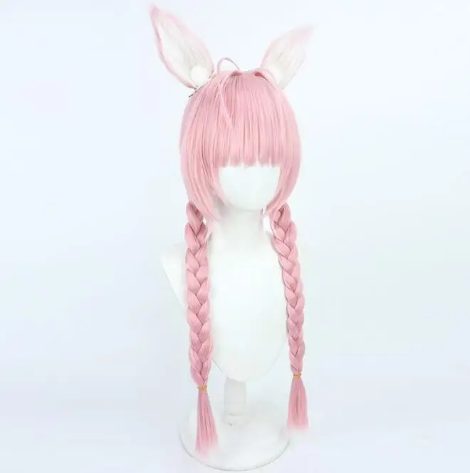 Hakui Koyori Wig Ears Cosplay Twin Braids Youtuber Girls holoX Pink Long Heat Resistant Hair