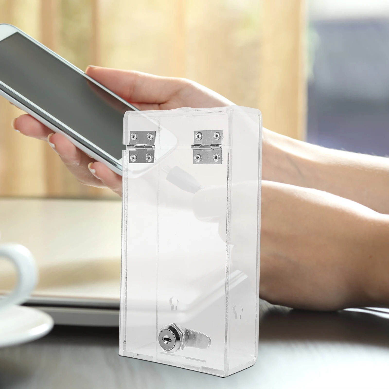

Mobile Phone Storage Box Transparent 1 Layer Locker Hole for Calls Messages Cellphone Lock Case Safety Box Study Supplies