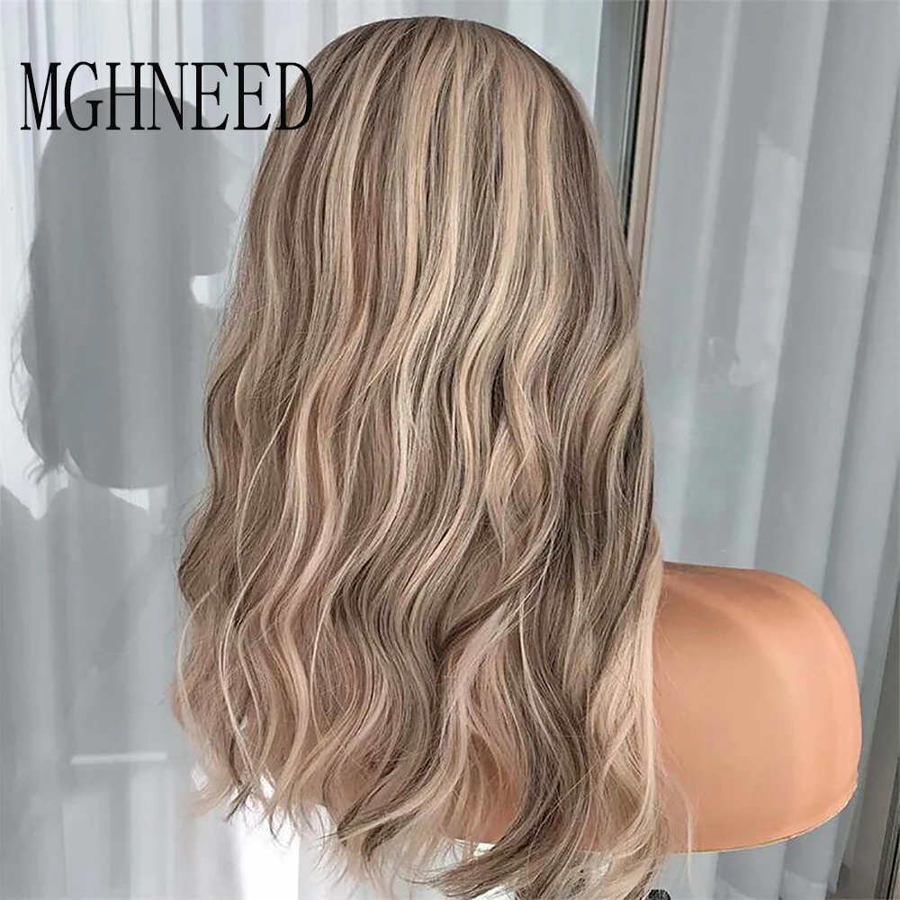 Peluca de cabello humano con encaje Frontal resaltado para mujer, marrón, Rubio, 13x4, onda Natural, HD, encaje transparente, brasileño