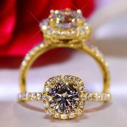 RAPRGOLD 2ct Moissanite Ring S925 Sterling Silver Brilliant Diamond Halo Engagement Rings for Women Anillos Fine Jewelry Gifts
