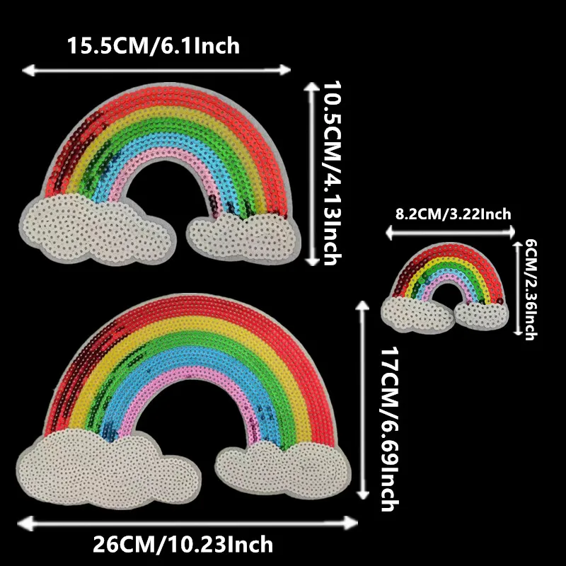 25CM Rainbow Iron On Patches For Clothing Sequins Biker Badge Embroidery Fabric Sequined Patch Clothes Stickers Strange things